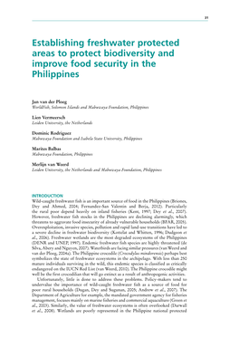 Establishing Freshwater Protected Areas to Protect Biodiversity and Improve Food Security in the Philippines