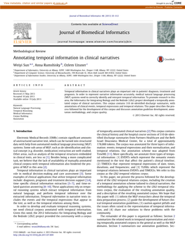 Annotating Temporal Information in Clinical Narratives ⇑ Weiyi Sun A, , Anna Rumshisky B, Ozlem Uzuner C