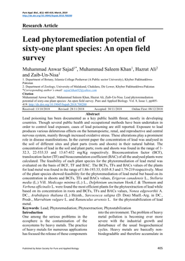 Lead Phytoremediation Potential of Sixty-One Plant Species: an Open Field Survey