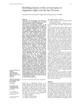 Disabling Injuries of the Cervical Spine in Argentine Rugby Over the Last 20 Years