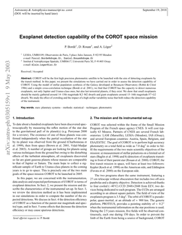 Exoplanet Detection Capability of the COROT Space Mission Will Be Pointing in a Direction Not Far from the Equatorial Plane