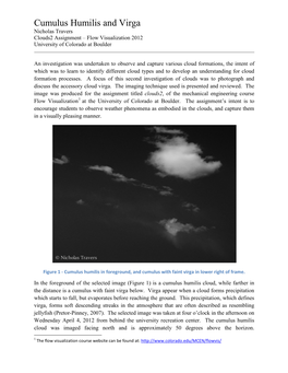 Cumulus Humilis and Virga Nicholas Travers Clouds2 Assignment – Flow Visualization 2012 University of Colorado at Boulder