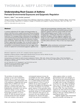 Understanding Root Causes of Asthma Perinatal Environmental Exposures and Epigenetic Regulation Rachel L