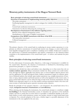 Monetary Policy Instruments of the Magyar Nemzeti Bank