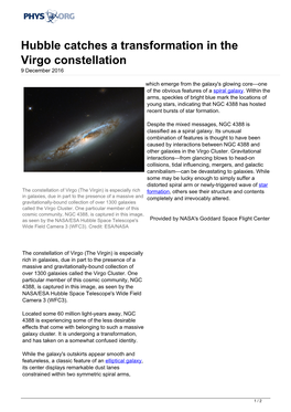 Hubble Catches a Transformation in the Virgo Constellation 9 December 2016