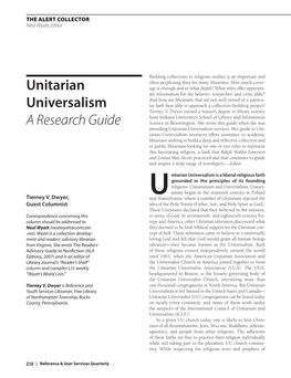 Unitarian Universalism a Research Guide