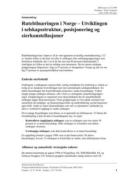 Rutebilnæringen I Norge – Utviklingen I Selskapsstruktur, Posisjonering Og Eierkonstellasjoner