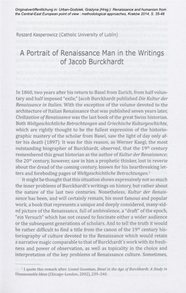 A Portrait of Renaissance Man in the Writings of Jacob Burckhardt