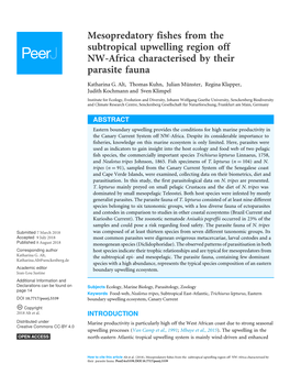 Mesopredatory Fishes from the Subtropical Upwelling Region Off NW-Africa Characterised by Their Parasite Fauna