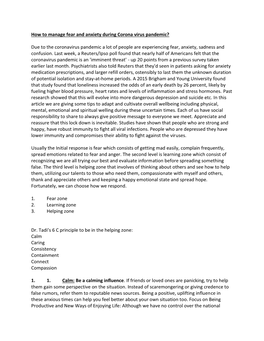 How to Manage Fear and Anxiety During Corona Virus Pandemic?