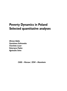 Poverty Dynamics in Poland Selected Quantitative Analyses