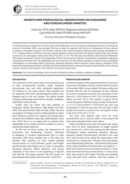 Growth and Phenological Observations on Hungarian and Foreign Linden Varieties