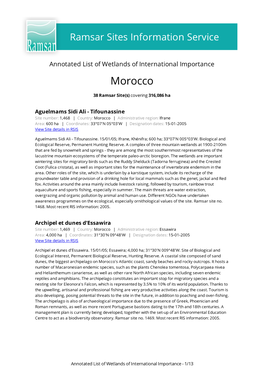 Annotated List of Wetlands of International Importance Morocco