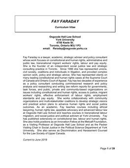 FAY FARADAY Curriculum Vitae