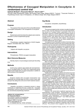 Effectiveness of Coccygeal Manipulation in Coccydynia: a Randomized Control Trial