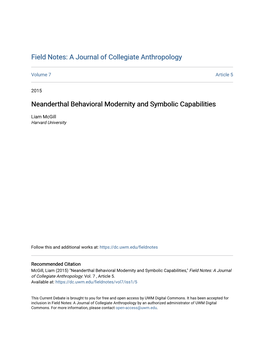 Neanderthal Behavioral Modernity and Symbolic Capabilities