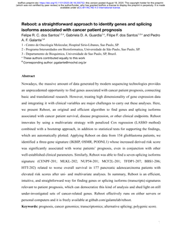 Reboot: a Straightforward Approach to Identify Genes and Splicing Isoforms Associated with Cancer Patient Prognosis Felipe R