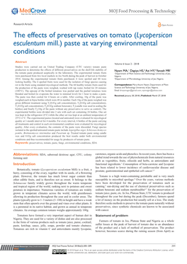 The Effects of Preservatives on Tomato(Lycopersicon