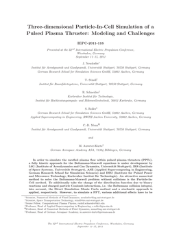 Three-Dimensional Particle-In-Cell Simulation of a Pulsed Plasma Thruster: Modeling and Challenges