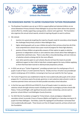 The Rowdown Inspire to Aspire Foundation Tuition Programme