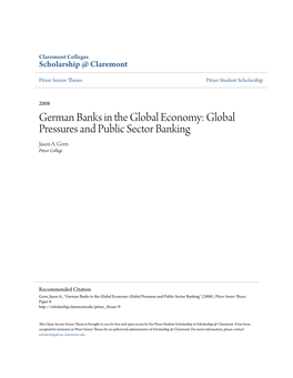 German Banks in the Global Economy: Global Pressures and Public Sector Banking Jason A