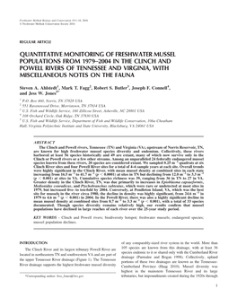 Quantitative Monitoring of Freshwater Mussel Populations from 1979–2004 in the Clinch and Powell Rivers of Tennessee and Virgi