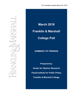 March 2018 Franklin & Marshall College Poll