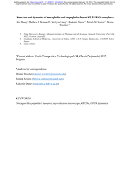 Structure and Dynamics of Semaglutide and Taspoglutide Bound GLP-1R-Gs Complexes Xin Zhang1, Matthew J