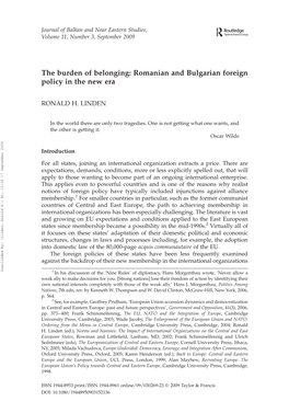 The Burden of Belonging: Romanian and Bulgarian Foreign Policy in the New Era