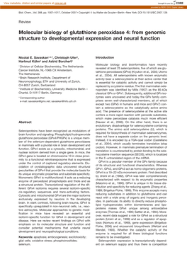 Molecular Biology of Glutathione Peroxidase 4: from Genomic Structure to Developmental Expression and Neural Function