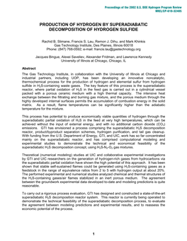 Production of Hydrogen by Superadiabatic Decomposition of Hydrogen Sulfide