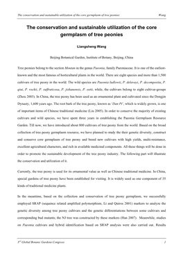 The Conservation and Sustainable Utilization of the Core Germplasm of Tree Peonies Wang