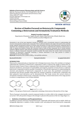 Review of Studies Focused on Heterocyclic Compounds Containing a Heteroatom and Aromaticity Evaluation Methods