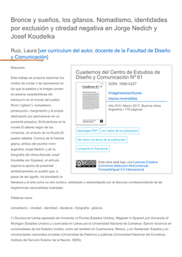 Bronce Y Sueños, Los Gitanos. Nomadismo, Identidades Por Exclusión Y Otredad Negativa En Jorge Nedich Y Josef Koudelka