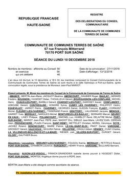 COMMUNAUTE DE COMMUNES TERRES DE SAÔNE 67 Rue François Mitterrand 70170 PORT SUR SAÔNE