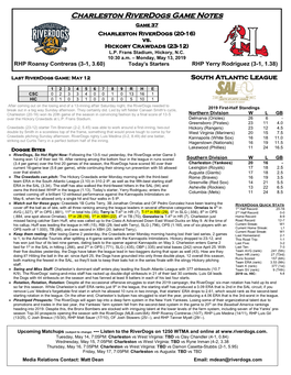 Charleston Riverdogs Game Notes