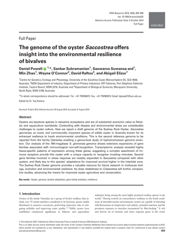 The Genome of the Oyster Saccostrea Offers Insight