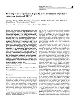 Silencing of the Tropomyosin-1 Gene by DNA Methylation Alters Tumor Suppressor Function of TGF-B