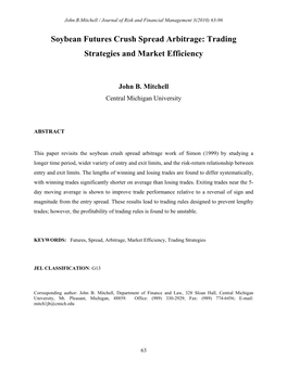 Soybean Futures Crush Spread Arbitrage: Trading Strategies and Market Efficiency