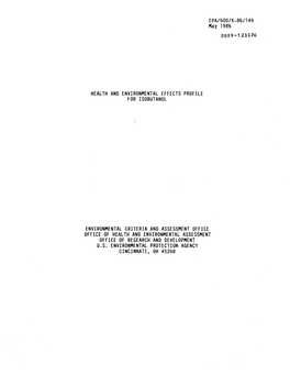 Health and Environmental Effects Profile for Isobutanol