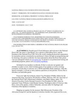 1 ALAN BJERGA: (Sounds Gavel.) Good Afternoon, and Welcome to the National Press Club. My Name Is Alan Bjerga. I'm a Reporter At