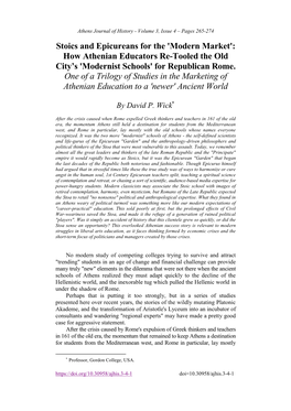 Stoics and Epicureans for the 'Modern Market': How Athenian Educators Re-Tooled the Old City’S 'Modernist Schools' for Republican Rome