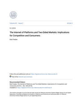 The Internet of Platforms and Two-Sided Markets: Implications for Competition and Consumers