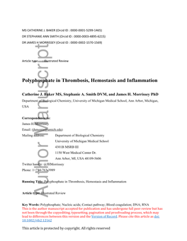 Polyphosphate in Thrombosis, Hemostasis, and Inflammation