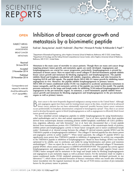 Inhibition of Breast Cancer Growth and Metastasis by a Biomimetic Peptide