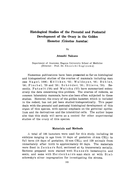 Histological Studies of the Prenatal and Postnatal Development of the Ovary in the Golden Hamster (Cricetus Auratus)