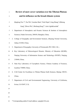 Review of Snow Cover Variation Over the Tibetan Plateau