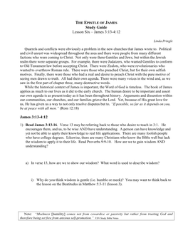 Study Guide Lesson Six – James 3:13-4:12
