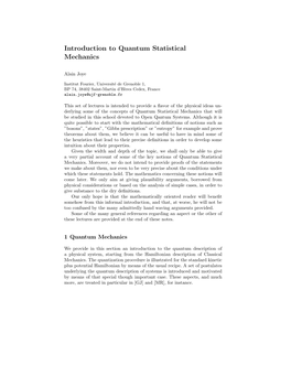 Introduction to Quantum Statistical Mechanics