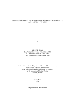 Business Closure in the North American Theme Park Industry: an Analysis of Causes